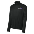 A black long-sleeve quarter-zip pullover jacket with a purple and white 'DC FLIGHT' logo on the left chest